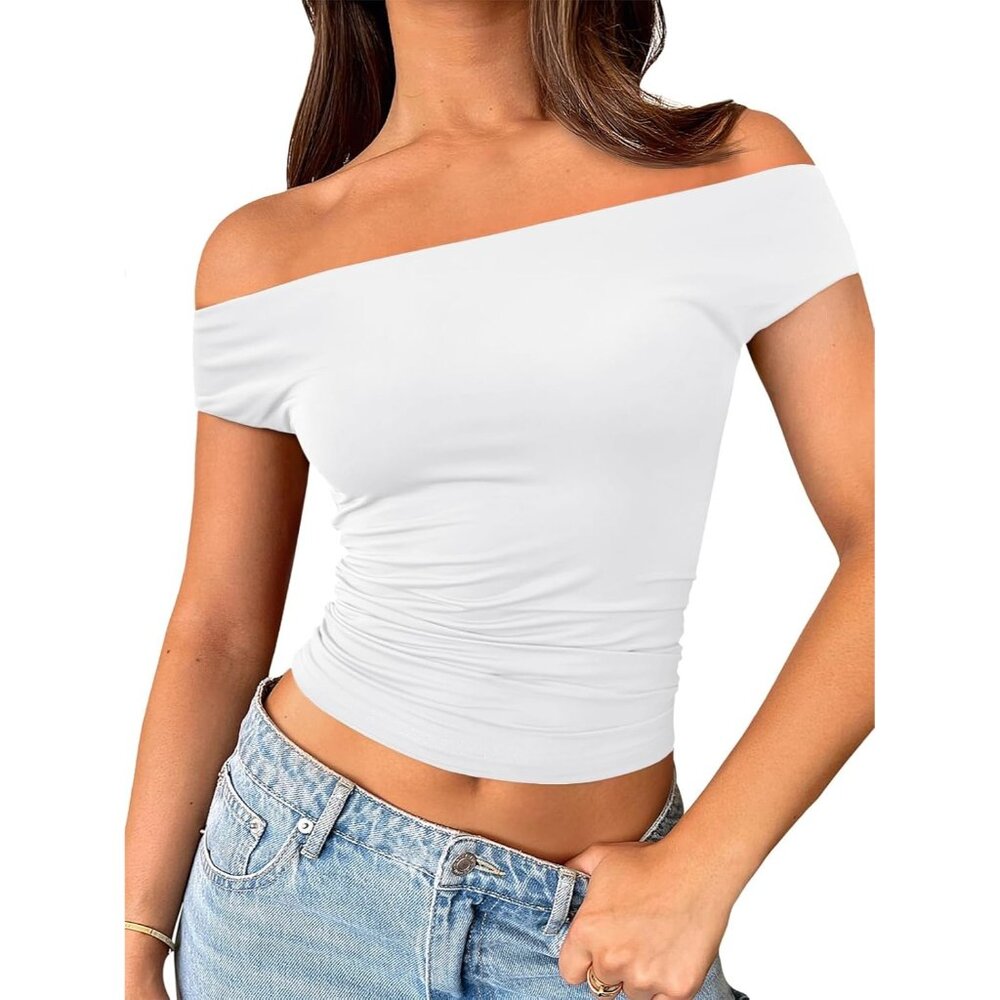 Women's Cami Crop Tops White Off The Shoulder Classic Going Out Summer Comfort